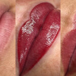 Healed results of semi-permanent lip blush showing a natural and enhanced appearance in Exeter