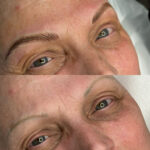 Close-up detail of nano hairstroke brows with realistic hair-like strokes in Exeter.