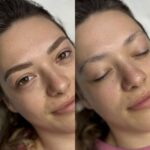 Before and after of semi-permanent hairstroke brows by Lux PMU Devon
